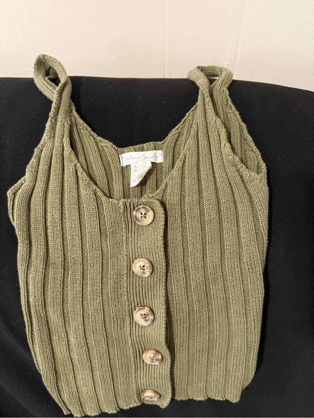 Ribbed Olive Green Button-Front Sweater Tank